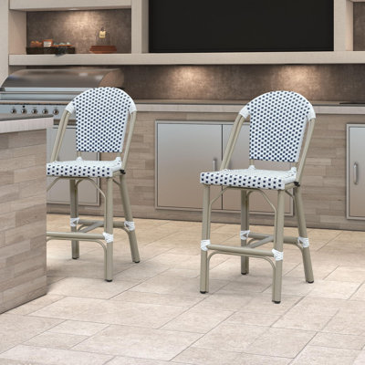  French Counter Height Bar Stools Set Of 2 Champagne/bamboo Print Finish Bar Chairs With Back Rattan