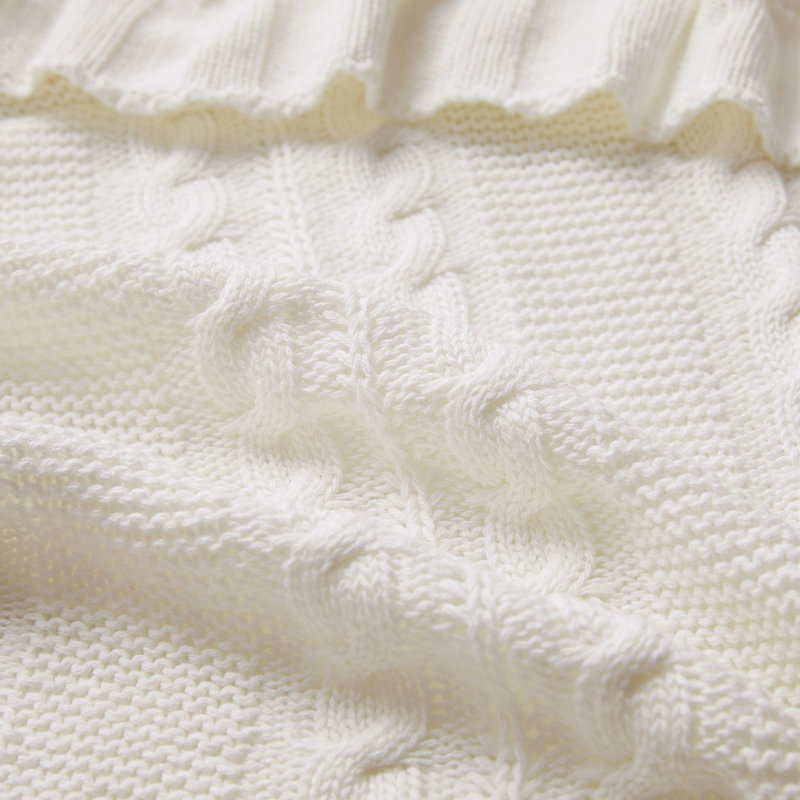Ivory Cable Knit Cotton Throw Blanket 50" x 70"