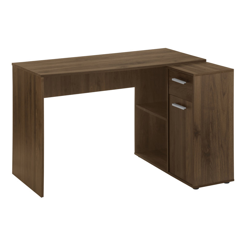 Bureau d'ordinateur de coin en L 46 po avec tiroirs de rangement, stratifié noyer, poste de travail de bureau à domicile moderne | Idée cadeau