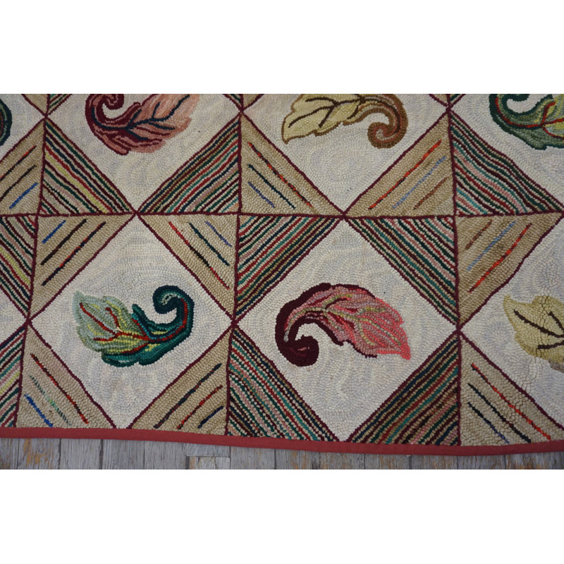 Antique Wool Ivory Beige Cream White Hooked - Loop Pile Rug