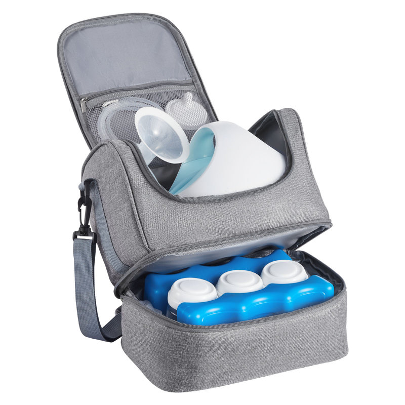 Sac de tire-lait, sac d'allaitement avec sac de glace, convient aux accessoires de pompage et de rangement du lait maternel, sac de transport de pompe portatif pour le travail, les voyages et la famille, gris