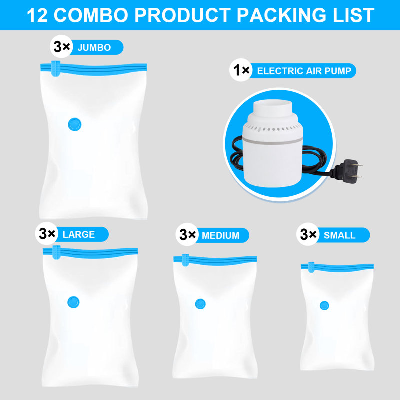 12 Pack Vacuum Compression Storage Bags