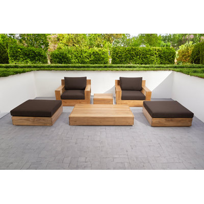 6 pc Pacific Teak Club Chair Chat Group with Coffee and End Table