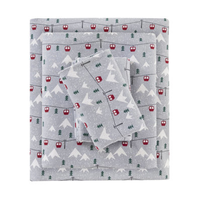 Grey Ski Jump 100% Cotton Flannel 3 Pcs Twin Sheet Twin/full Fitted Fits 12" Mattress Queen/king/ King For 14" Includes 1 Flat 2 Pillowcases Elasticized Easy Machine Wash - No Hazardous Chemicals