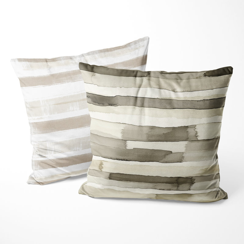 Coussin décoratif moderne à rayures grises et blanches, H 16 po x l 16 po
