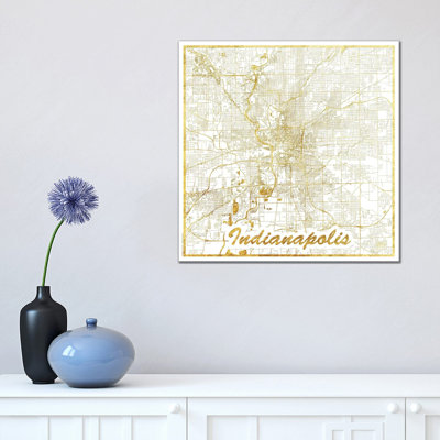 Indianapolis Gold Leaf Urban Blueprint Map by Hubert Roguski - Wrapped Canvas Print