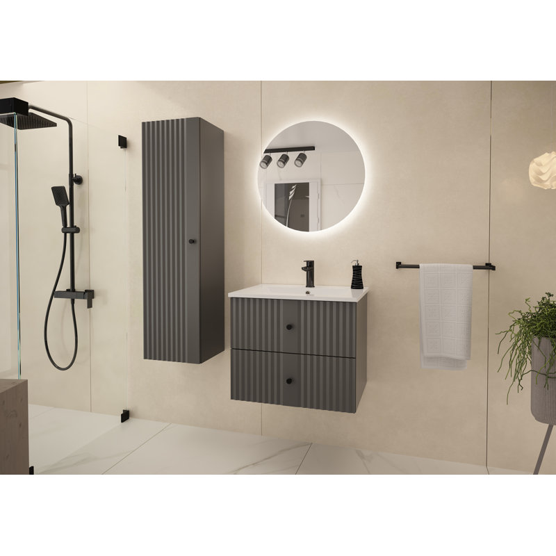 Rokhaya 152.4cm Wall Mounted Bathroom Vanity Base Only, Natural/Black
