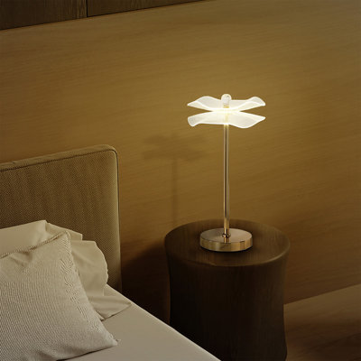 Lampe de table d'appoint, DEL, acrylique en forme de lotus, cuivre, or, 18 po
