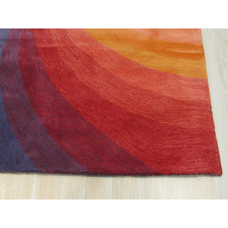 Hand Tufted Wool Area Rug, Round 7'9", Orange/Blue