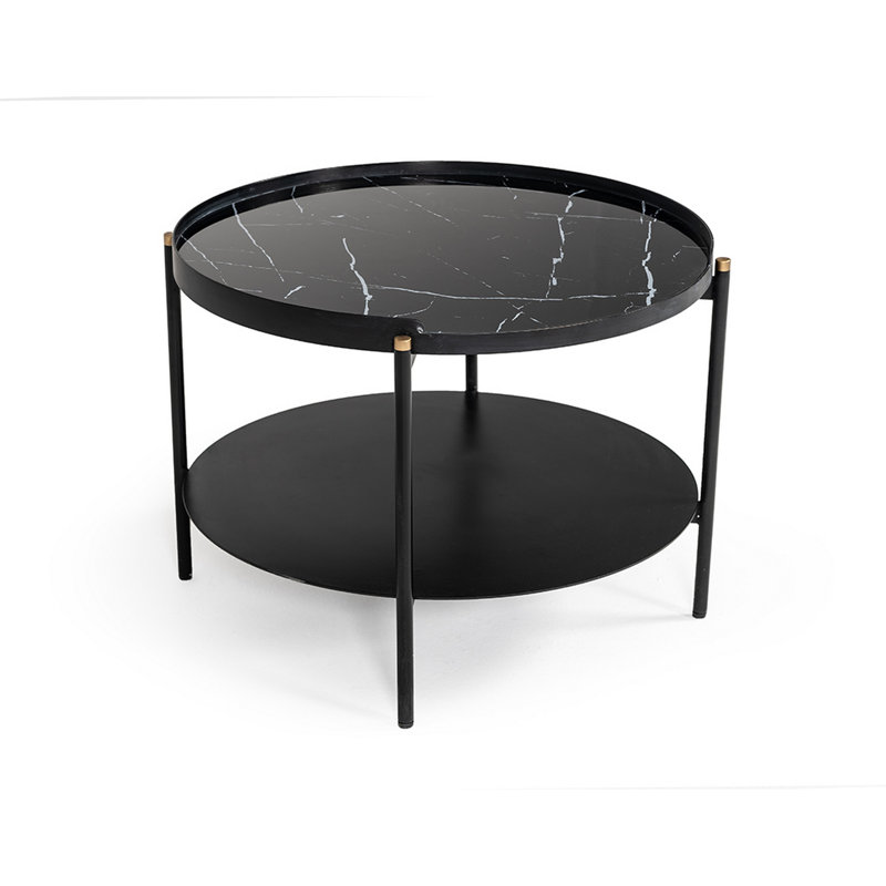 Table basse ronde moderne en métal peint en marbre noir