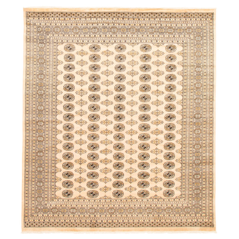 Tapis beige en laine noué à la main de conception unique 8 pi x 9 pi 3 po Newham