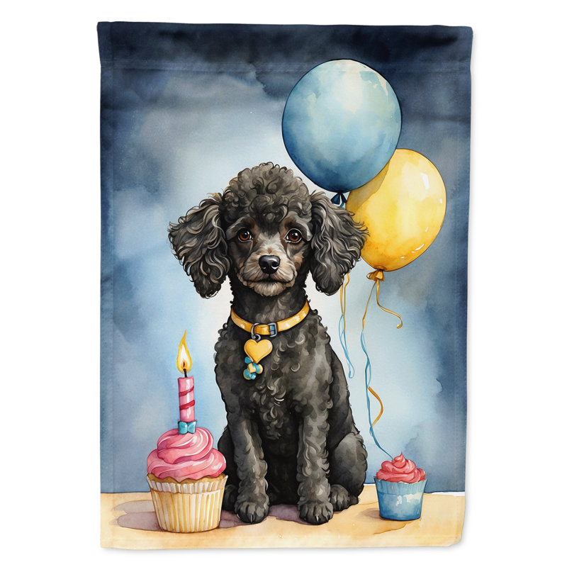 Drapeau de jardin «Happy Birthday», Caniche noir