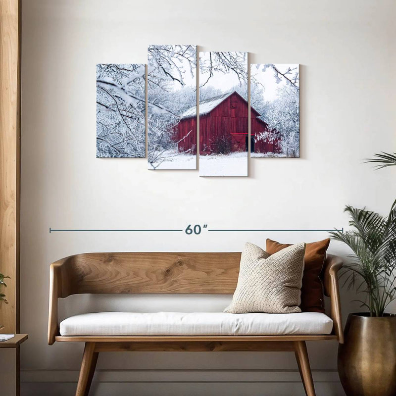 Winter Season Red Barn, 27" H x 43" W