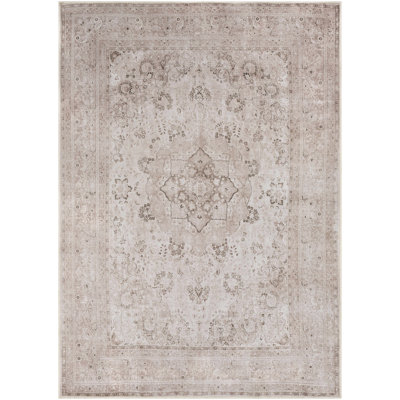 Cyrie Machine Washable Medallion Cream Area Rug