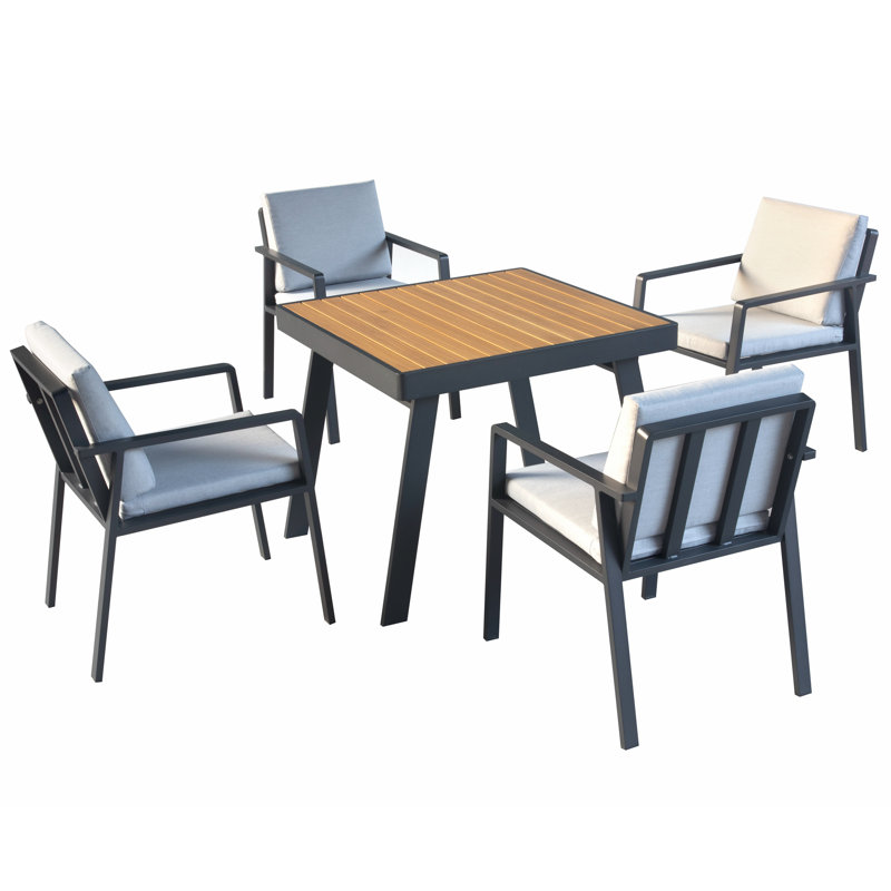 6801 Nofi 5 Pieces Patio Dining Set with Beige Cushions, Aluminum Frame