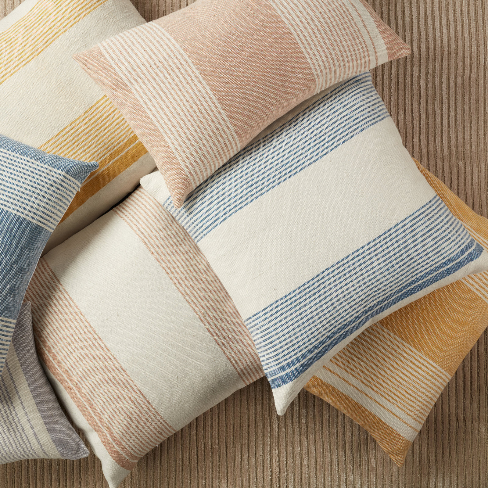 Sambuca Striped Indoor/Outdoor Throw Pillow, Blue/Ivory, Polyfill