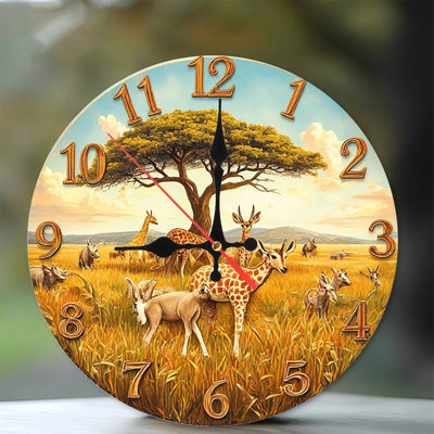 Horloge murale safari, girafe, savane africaine