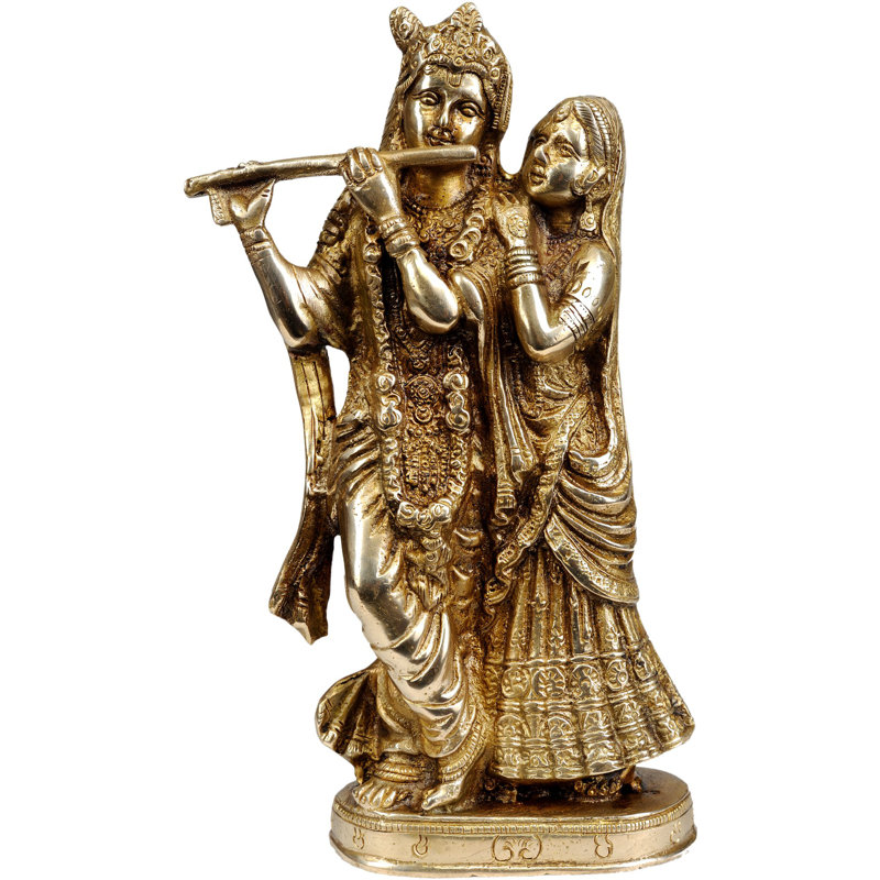 Monotone Radha-Krishna, contente de l'autre compagnie en laiton | Fait à la main | Fabriqué en Inde, Rouge / or
