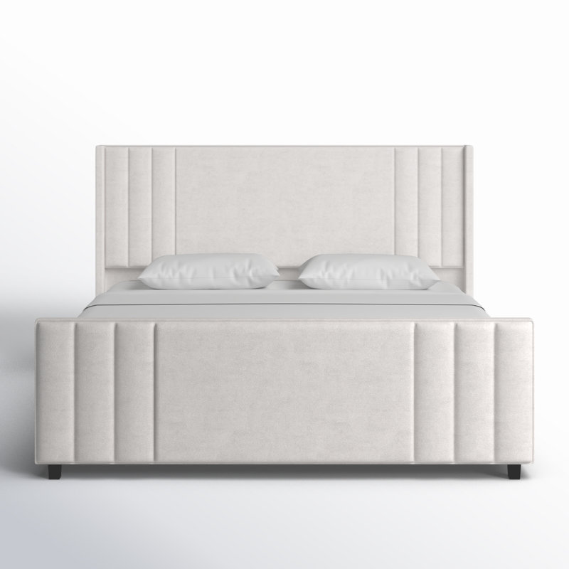 Lit plateforme tapissier Aurieona, Crème, Très grand