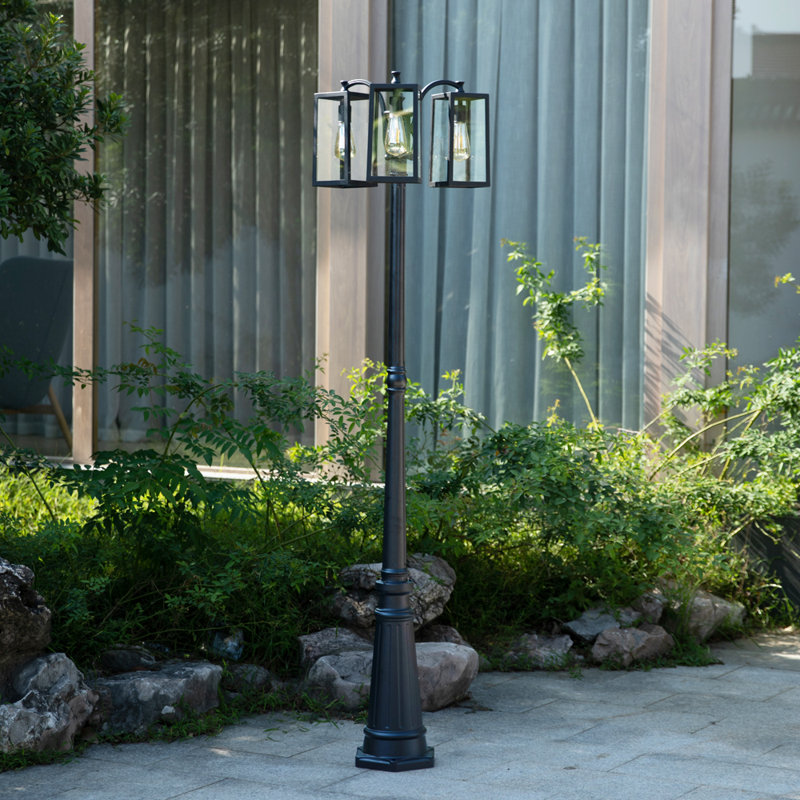Lampadaire noir câblé à 3 lumières H 78,74 po (double)
