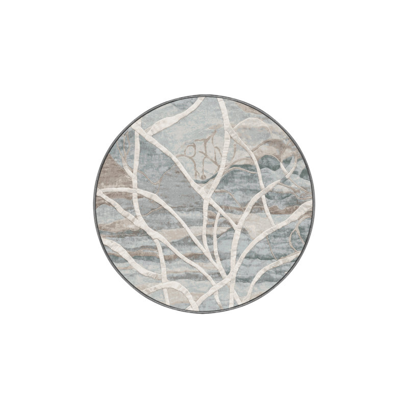 Machine Washable Gray Area Rug, Round 4'