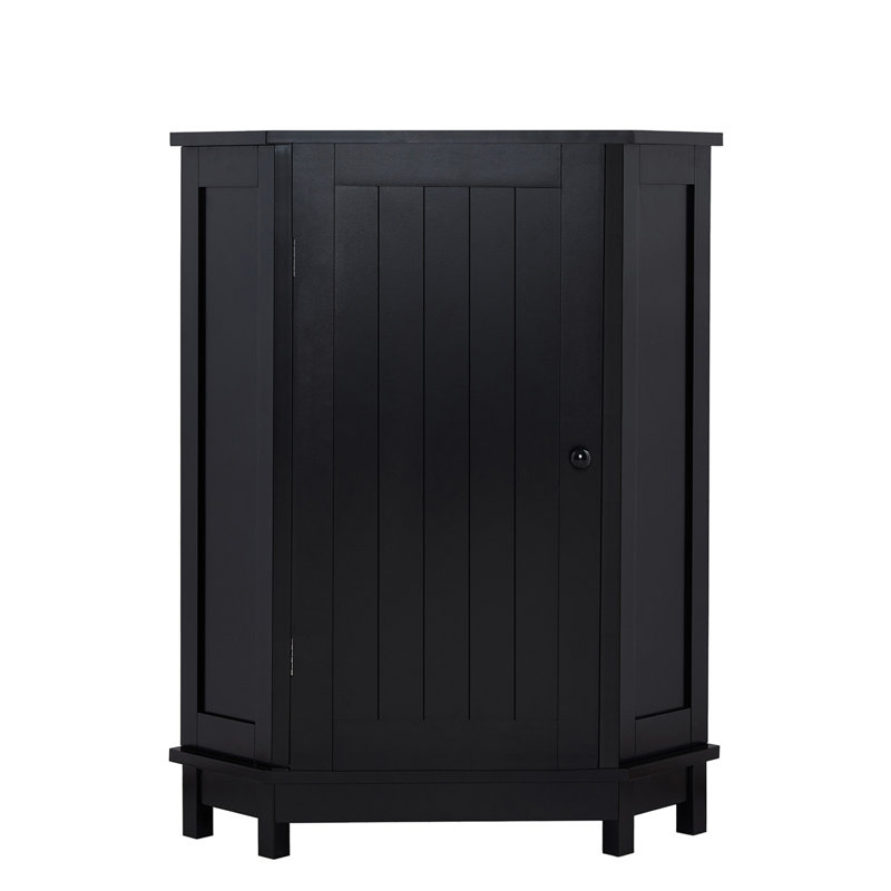 Black Triangle Cabinet For Bathroom, With Adjustable Shelf, Construction Modern Storage Cabinet, Shape, Shelves,