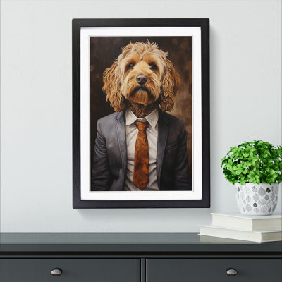 Cockapoo In A Suit Painting No.4 - Single Picture Frame Print on Wood