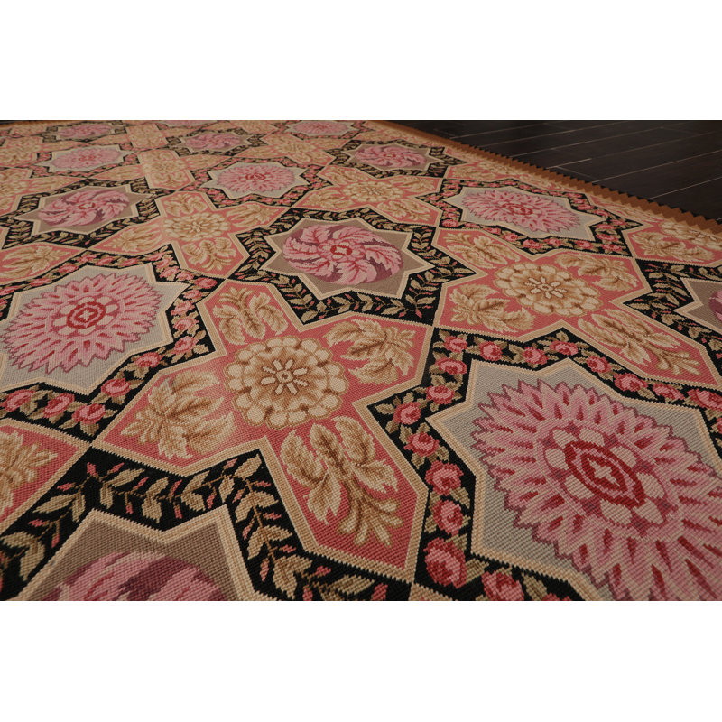Tapis unique en laine noué à la main brun / rose 6 pi 1 po x 9 pi 3 po Abrahams