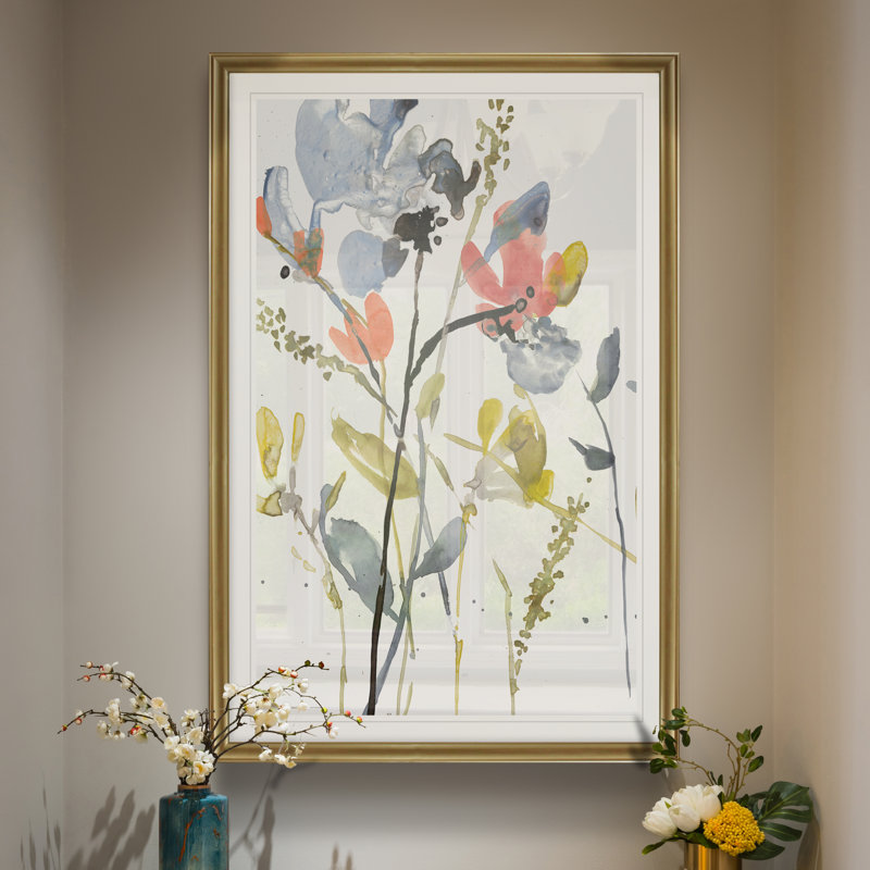 «Flower Overlay II», peinture sur toile, H 22,5 po x l 30,5 po x P 1,5 po, Encadrement doré