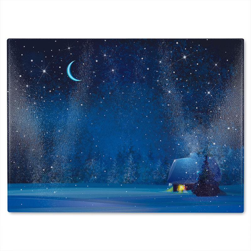 Night Winter Landscape Dining Glass Chopping Board, 40cm L x 28cm W