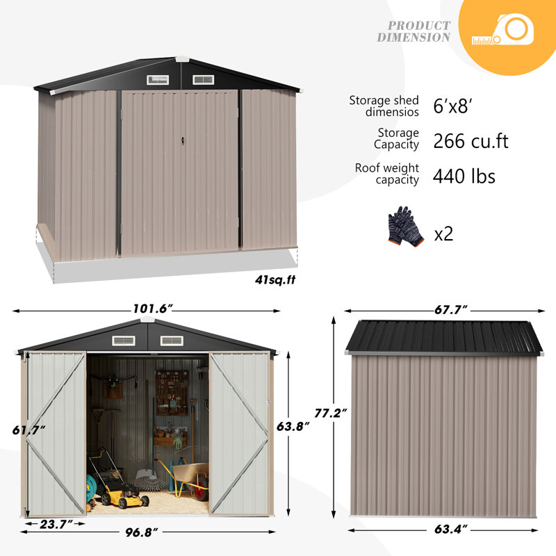 8 Ft. W X 6 Ft. D Metal Storage Shed With Metal Base Frame Kit