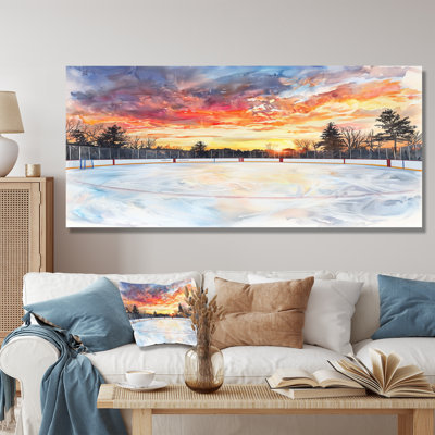 Hockey Rink In Canada At Sunset I - Sports, décoration murale en métal, impression de hockey sur métal
