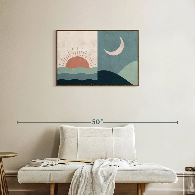 Boho lever et coucher de soleil II, Cadre flottant en noyer, 31 po x 21 po