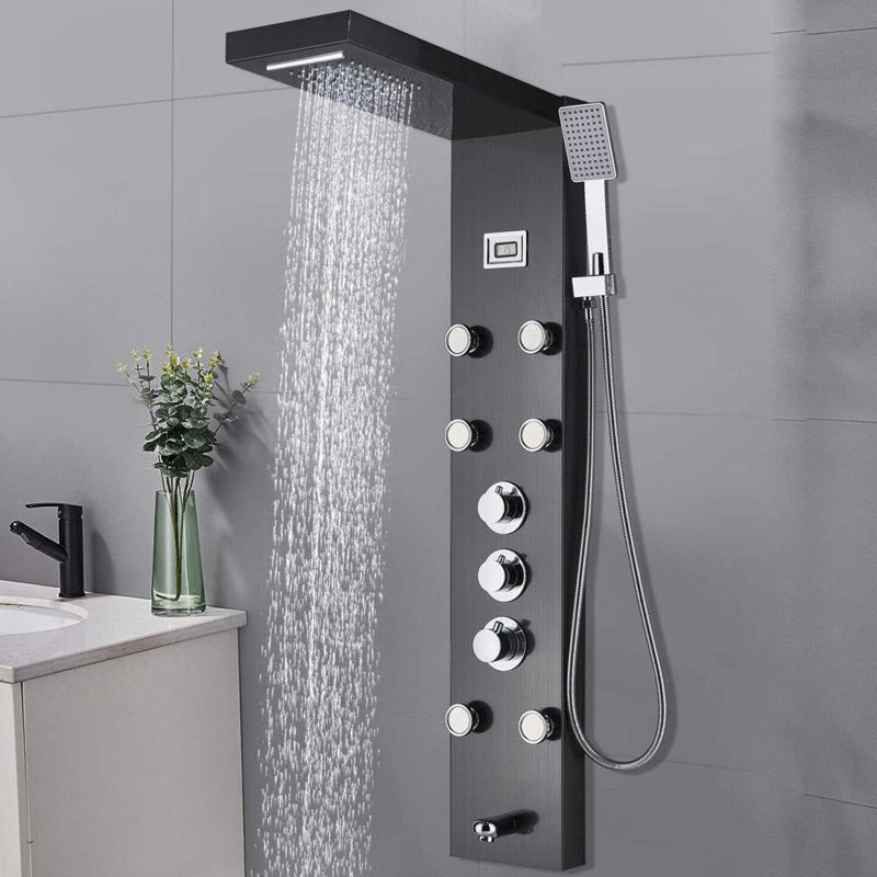 48'' Shower Panel with Fixed Shower Head, Black