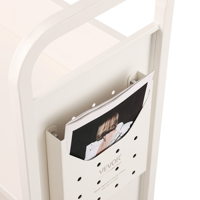 49.2'' H Book Cart with Wheels, 125cm H x 79cm W x 38.6cm D, Cream