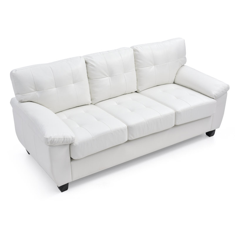 Baese 78'' Faux Leather Sofa, White Faux Leather