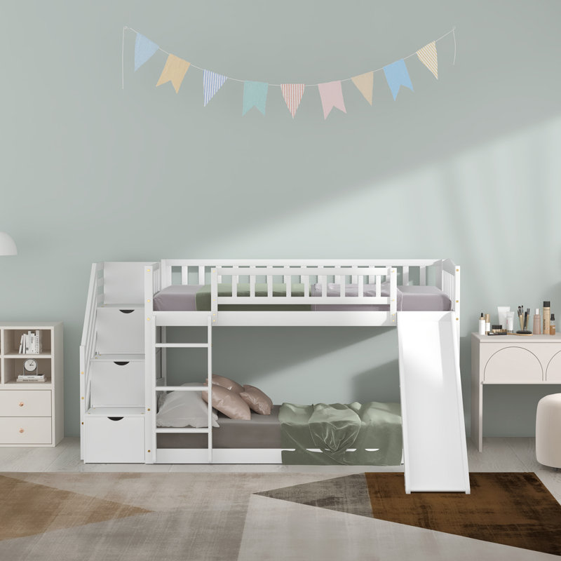 Guillain Kids Twin Over Twin Bunk Bed, White