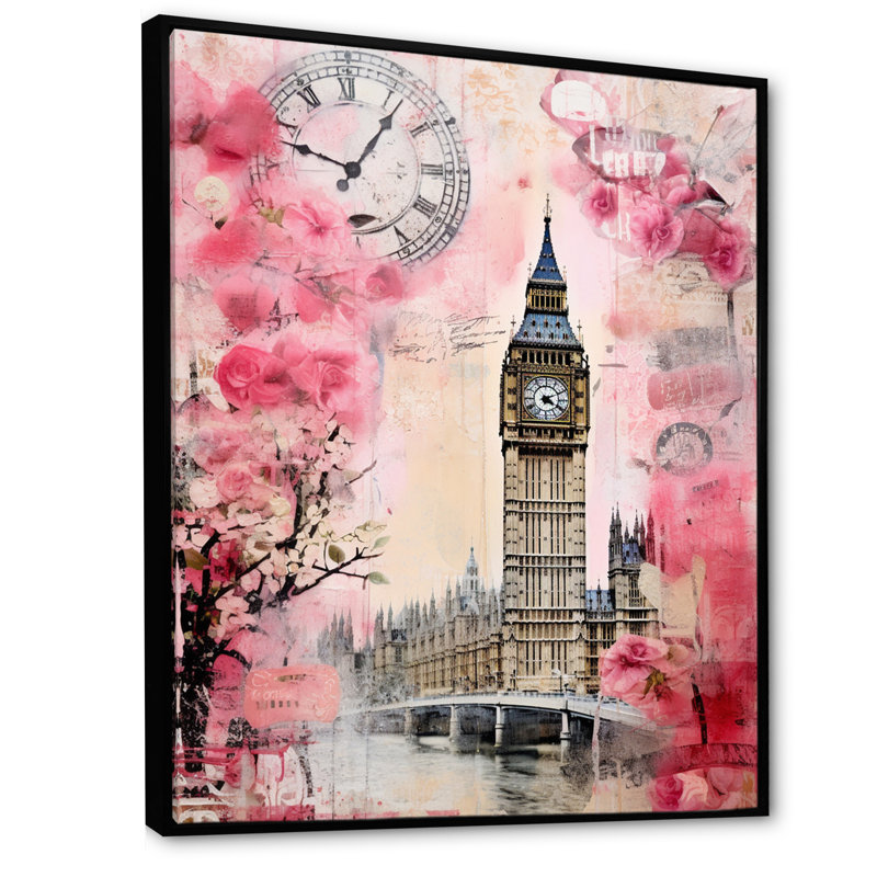 Rose rétro Big London I, Cadre flottant noir, H 32 po x l 16 po x P 1 po