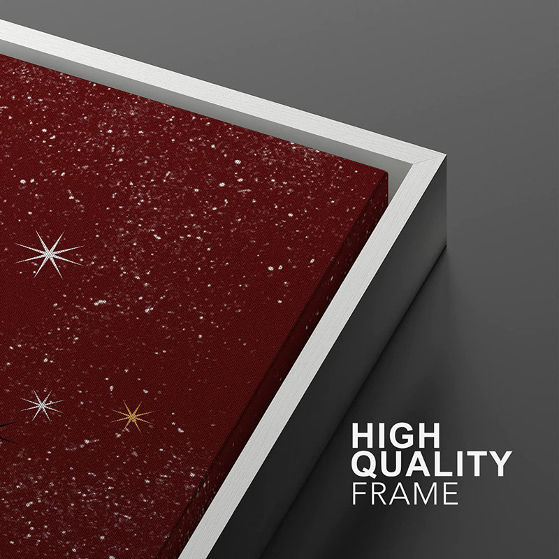 Sun and Moon Abstract Botanical Landscape Canvas Print Set with White Frame