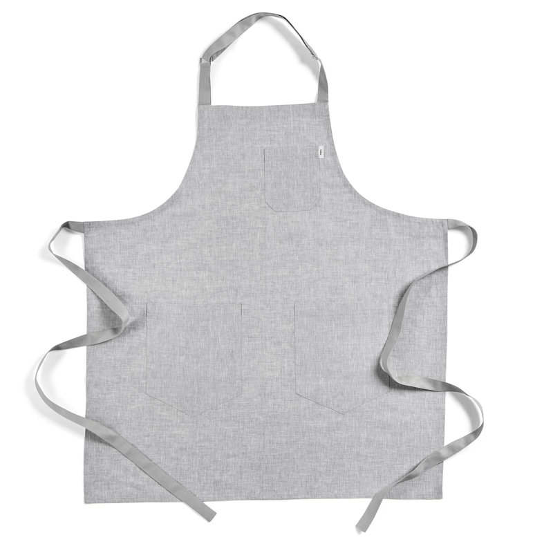 Linen Bib Apron - 100% Pure Linen Apron, Oyster Gray/Soft Gray