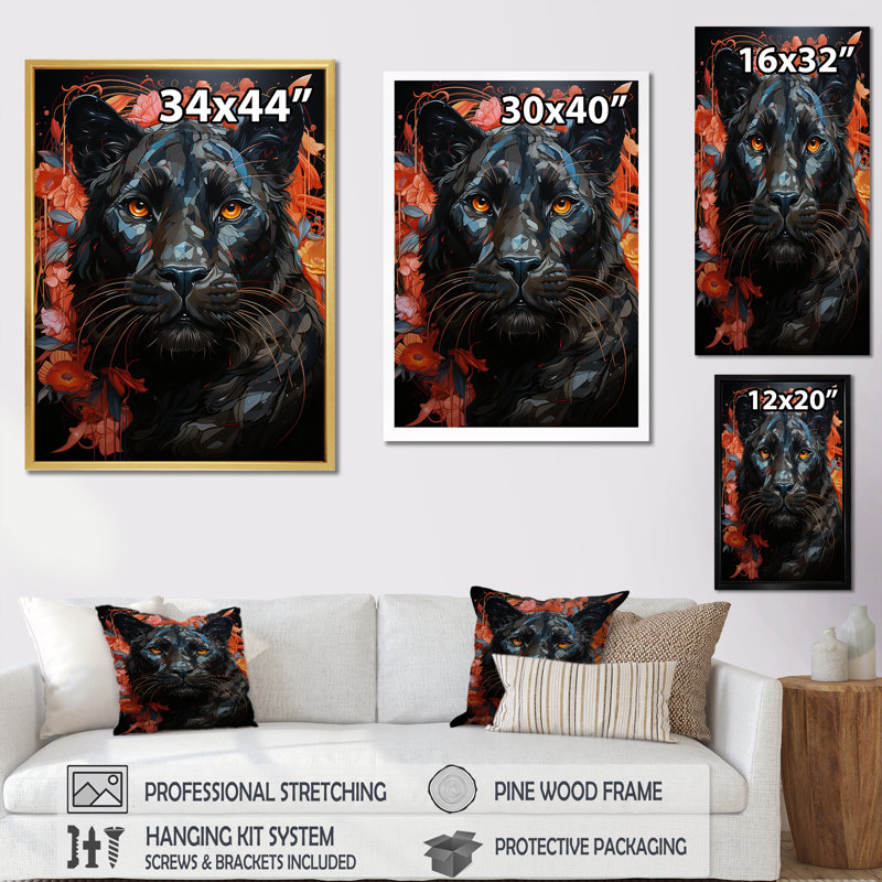 Présence Graffiti Urban Panther, Cadre simple noir, H 44 po x l 34 po x P 1,5 po