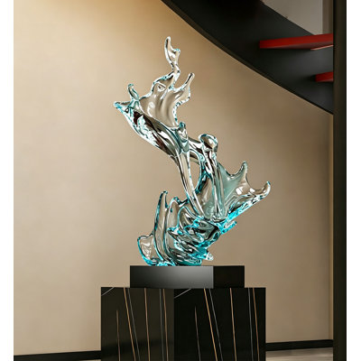 Sculpture abstraite de vagues minimaliste italienne en fibre de verre sur socle en marbre