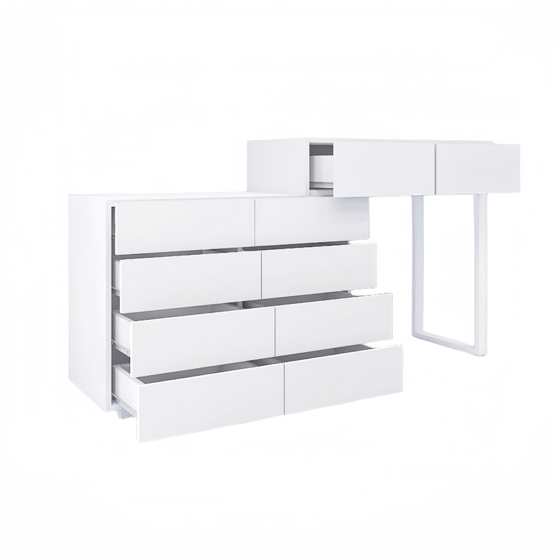 Commode 10 tiroirs, sans poignée, meuble-lavabo blanc