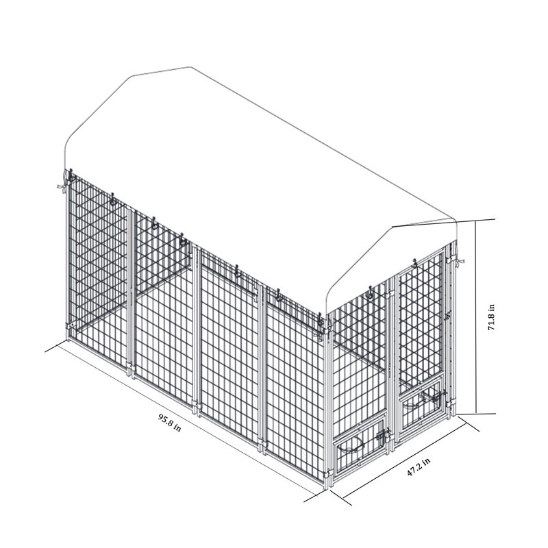 Chenil en métal avec porte, H 71,8 po x l 47,2 po x P 95,8 po