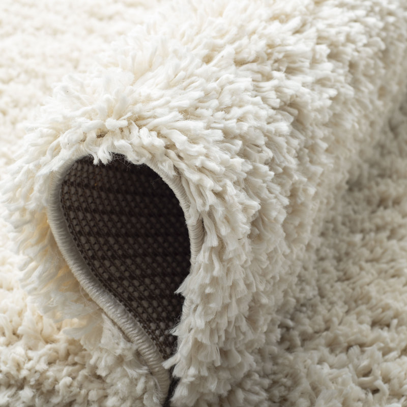 Tapis ivoire à poils longs Sador, Carré 4 pi, Creme