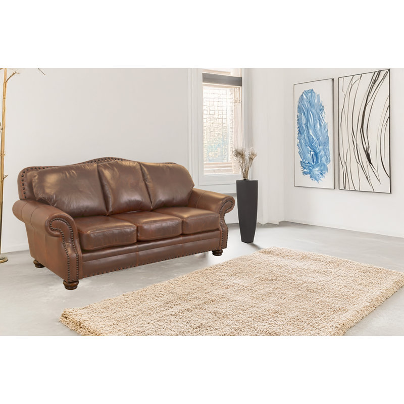 Somto 96" Genuine Leather Rolled Arm Sofa, Berkshire Walnut Genuine Leather