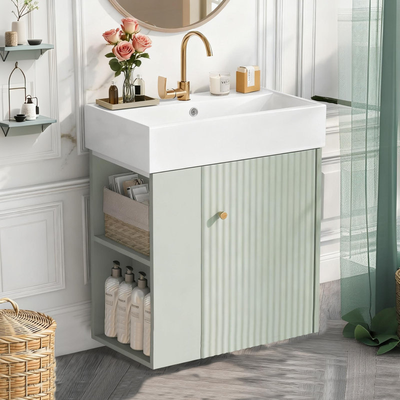 Ensemble de meuble-lavabo de rangement latéral gauche 21,6 po, meuble-lavabo simple mural parfait pour les petites salles de bain