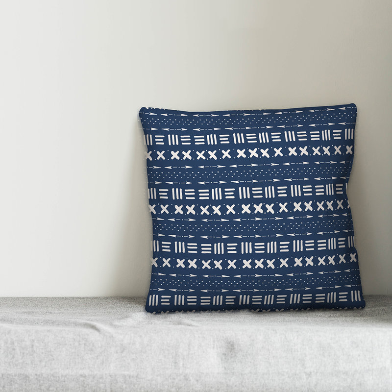  Housse et insert de coussin carré d'extérieur à imprimé boue, Pas de bourre, 16 po x 16 po, Blanc / bleu marine