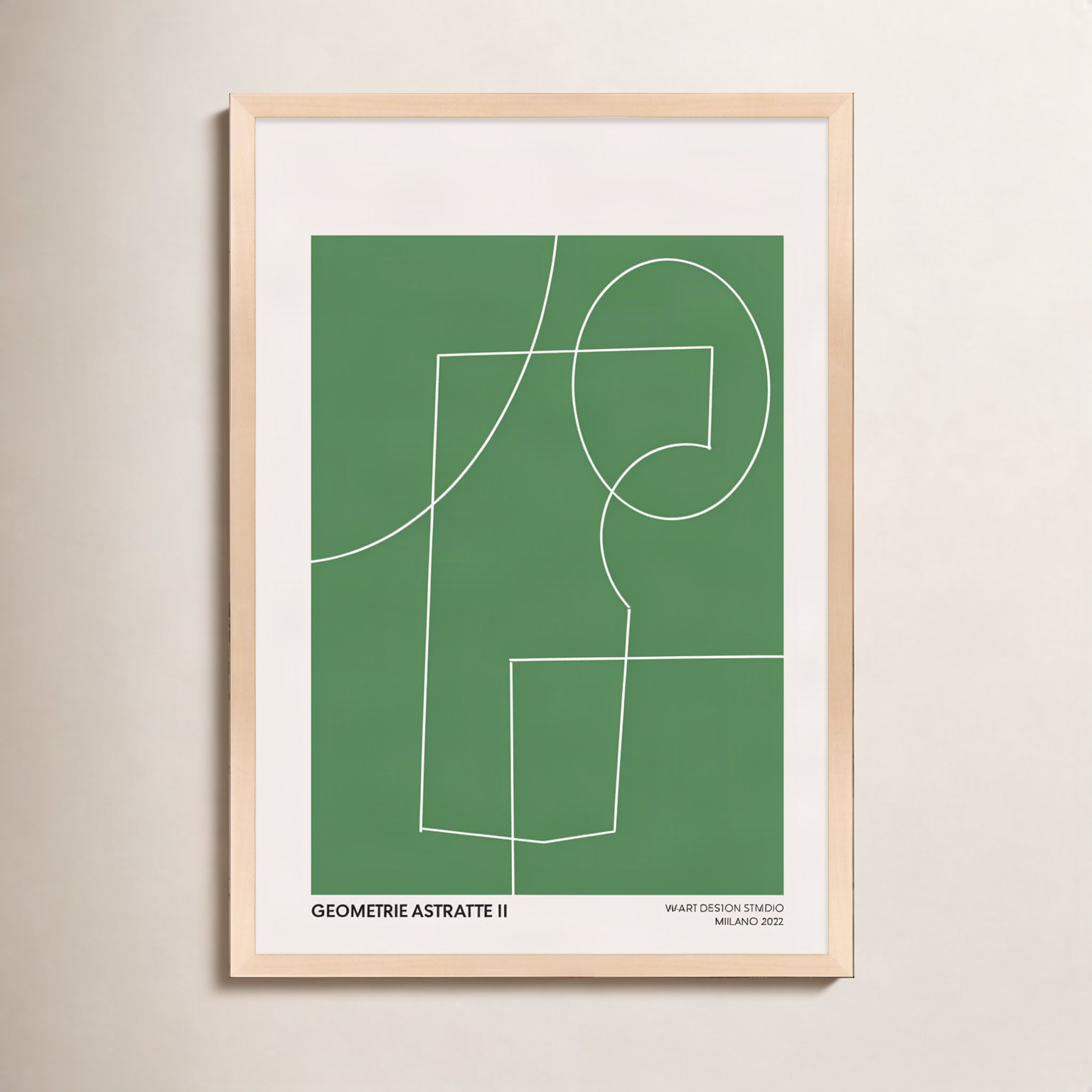 Caila "Geometric Abstraction in Green" Print, 25" H x 17.5" W x 1.25" D, Maple