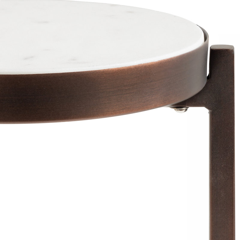 Eveland Round Metal Drink Table, White, Bronze
